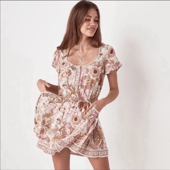 Boho Gypsy Jungle Floral Mini Dress Babydoll Tunic hippie free spirit bohemian - Picture 7 of 12